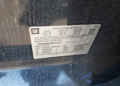 2017 Chevrolet Tahoe Lt из США, поврежденный, VIN 1GNSKBKC0HR196767